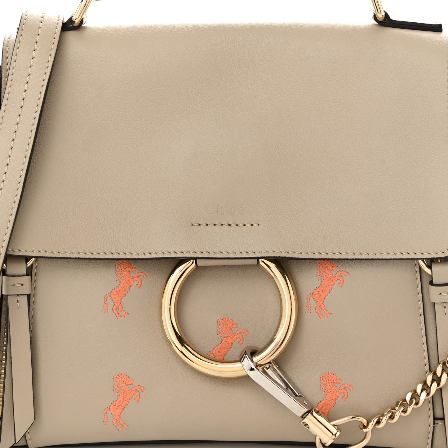 Smooth Calfskin Little Horses Embroidered Small Faye Day Shoulder Bag Pastel Grey