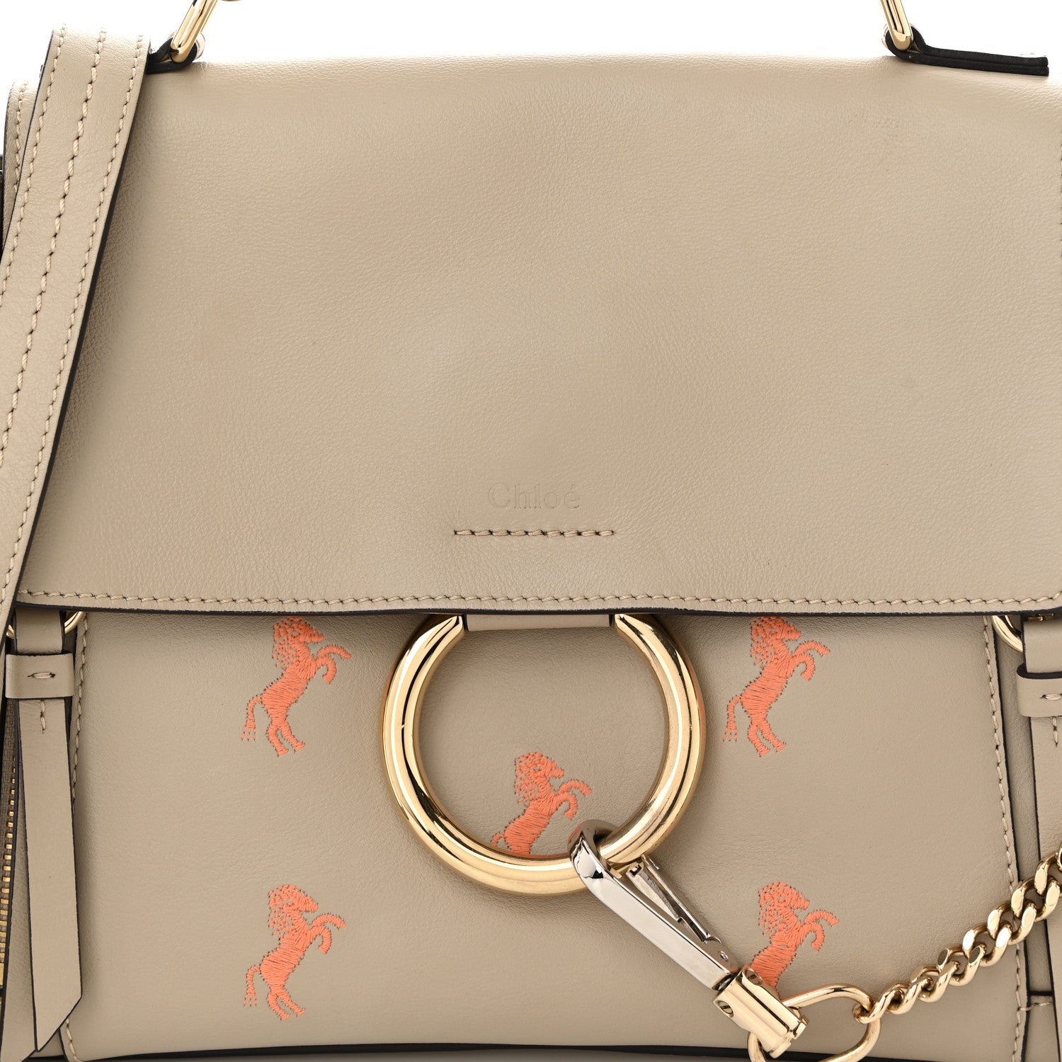 Chloe Smooth Calfskin Little Horses Embroidered Small Faye Day Shoulder Bag Pastel Grey 8 of 10
