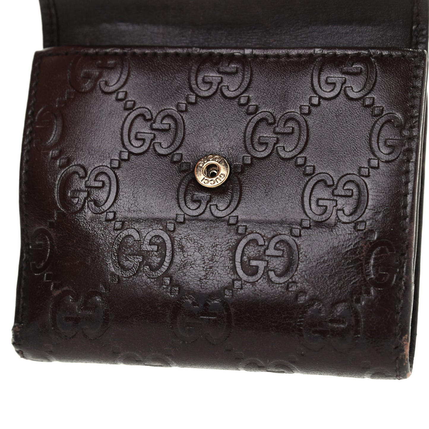 Guccissima Metal Bar French Flap Wallet Dark Chocolate