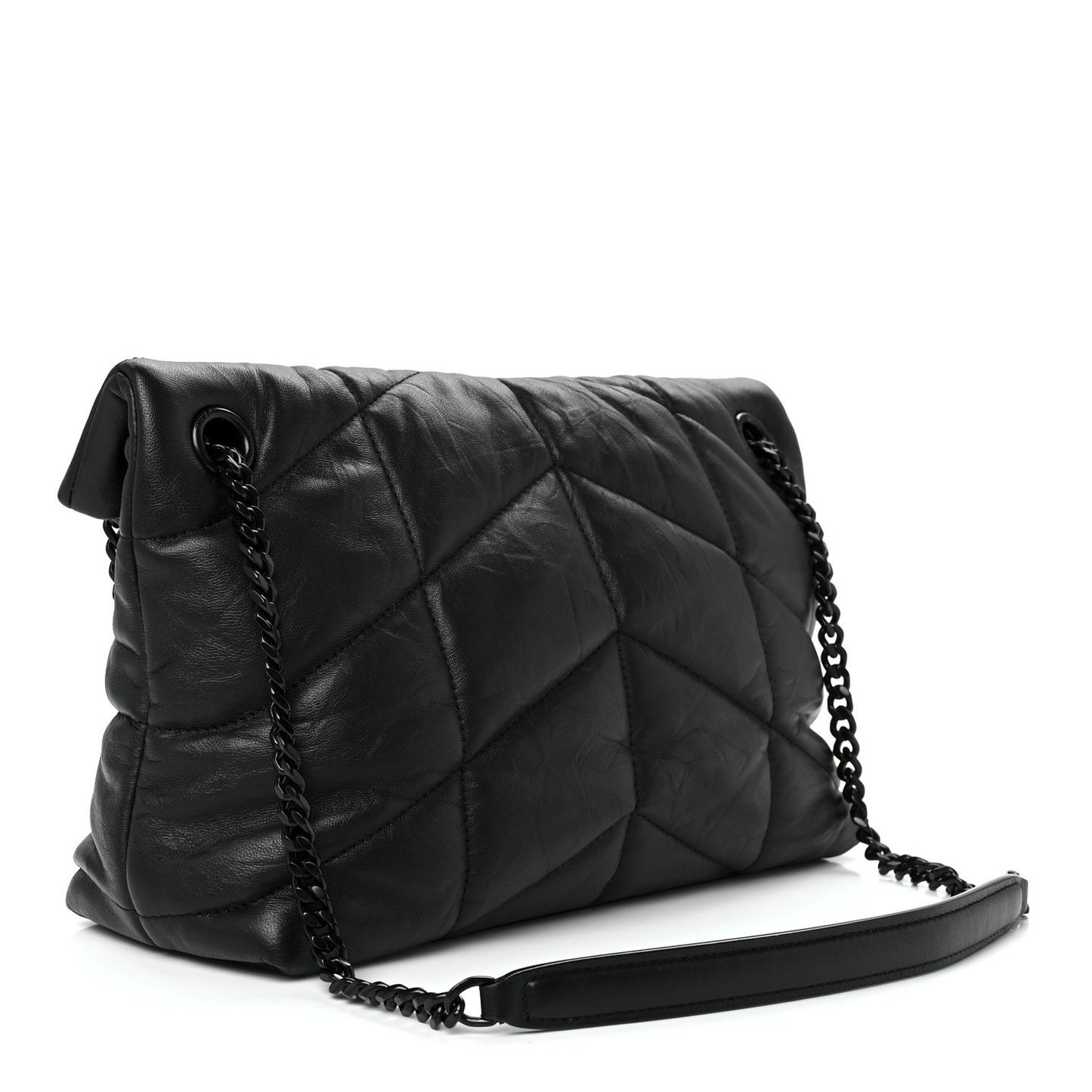 Lambskin Quilted Small Loulou Puffer Monogram Chain Satchel Black