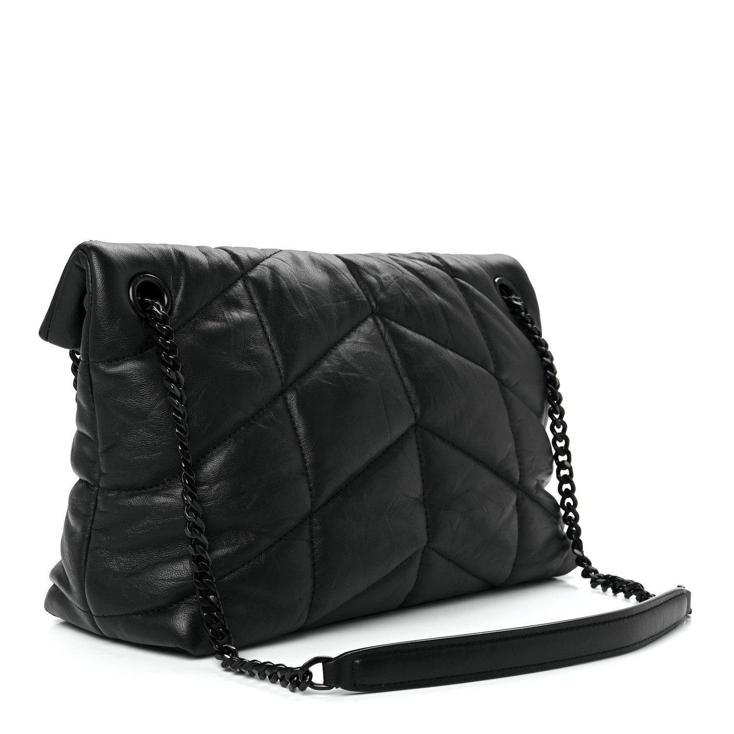 Saint Laurent Lambskin Quilted Small Loulou Puffer Monogram Chain Satchel Black 2 of 11