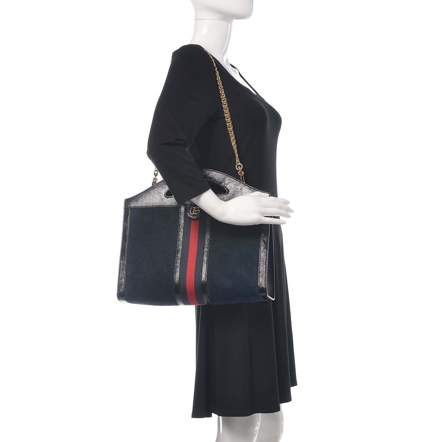 Suede Patent GG Web Medium Ophidia Top Handle Chain Blue Black