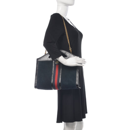Gucci Suede Patent GG Web Medium Ophidia Top Handle Chain Blue Black 2 of 12