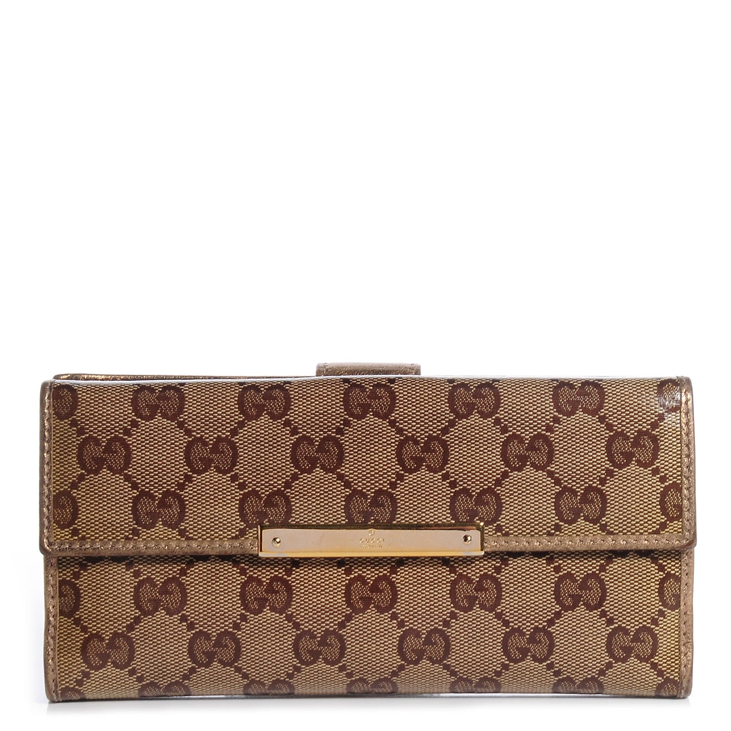 Crystal Monogram Metal Bar Continental Flap Wallet Gold