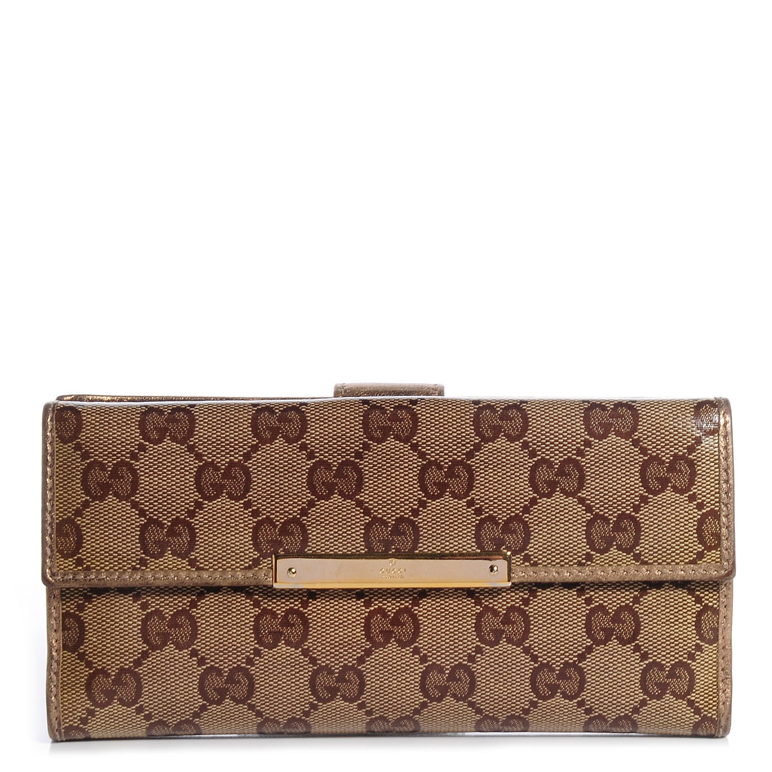 Gucci Crystal Monogram Metal Bar Continental Flap Wallet Gold 1 of 8