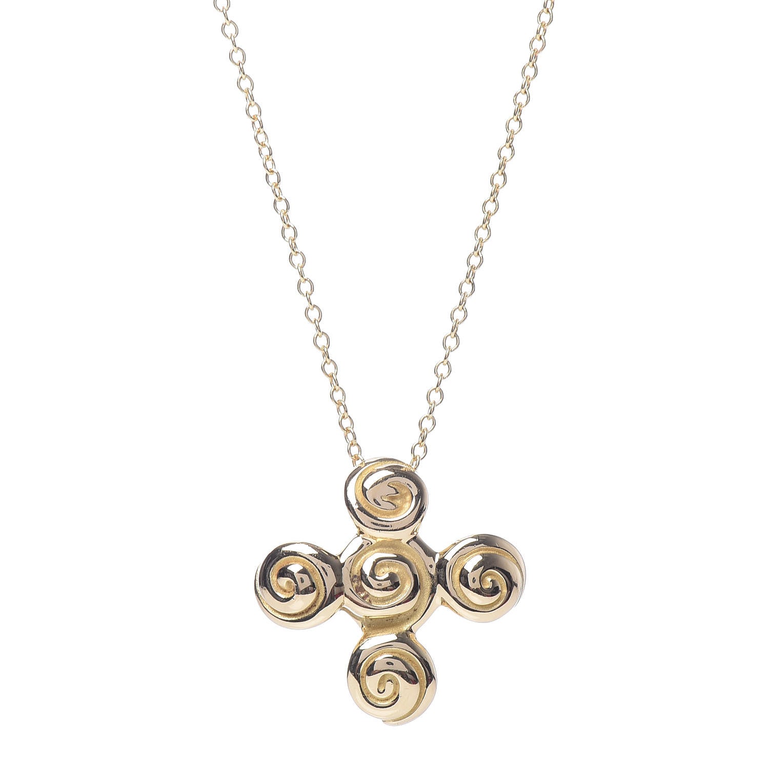 Tiffany 18K Yellow Gold Spiro Swirl Cross Pendant Necklace 4 of 7