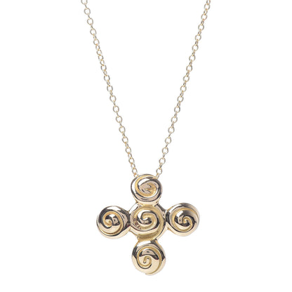Tiffany 18K Yellow Gold Spiro Swirl Cross Pendant Necklace 4 of 7