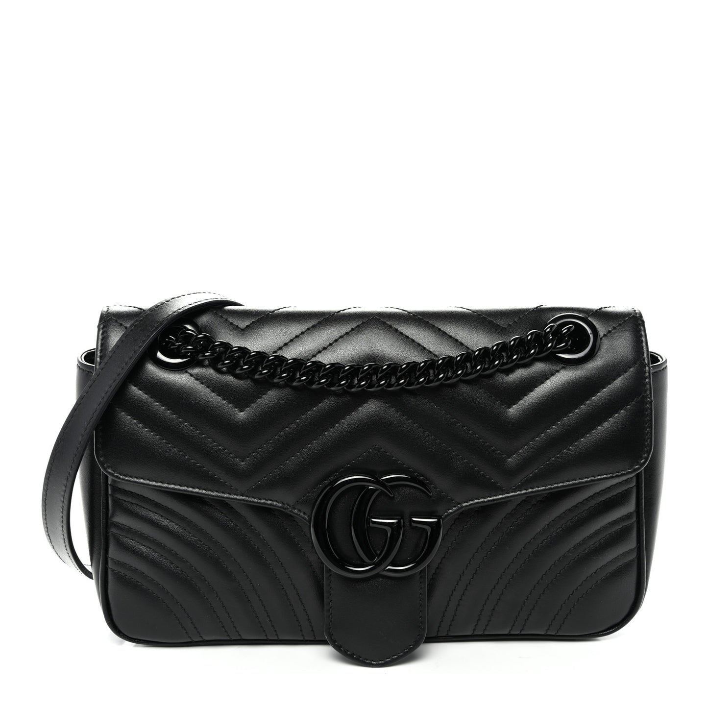 Calfskin Matelasse Monochrome Small GG Marmont Shoulder Bag Black