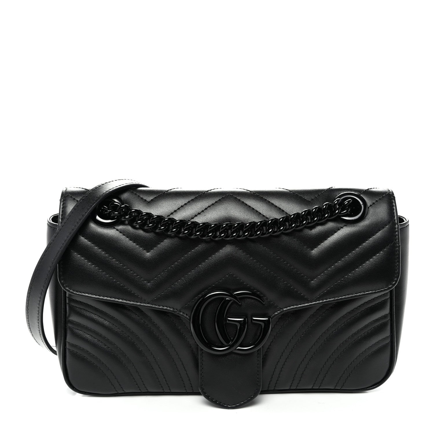 Gucci Calfskin Matelasse Monochrome Small GG Marmont Shoulder Bag Black 1 of 10