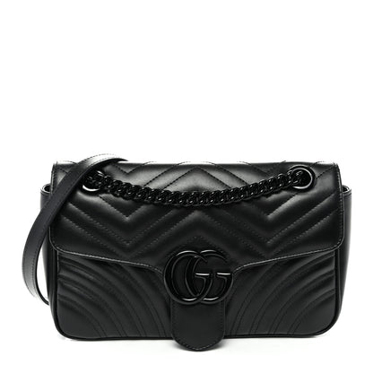 Gucci Calfskin Matelasse Monochrome Small GG Marmont Shoulder Bag Black 1 of 10