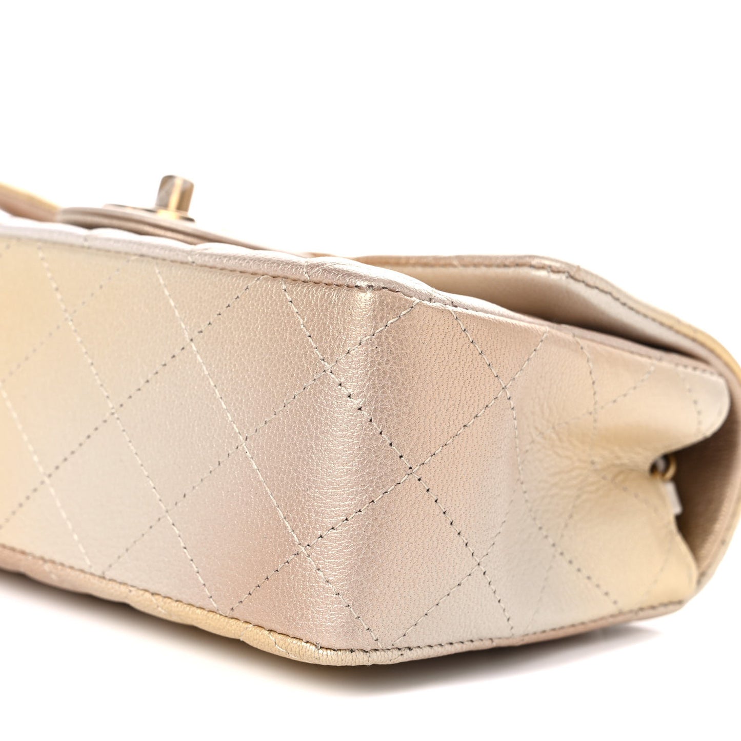Metallic Goatskin Quilted Mini Rectangular Flap Gold