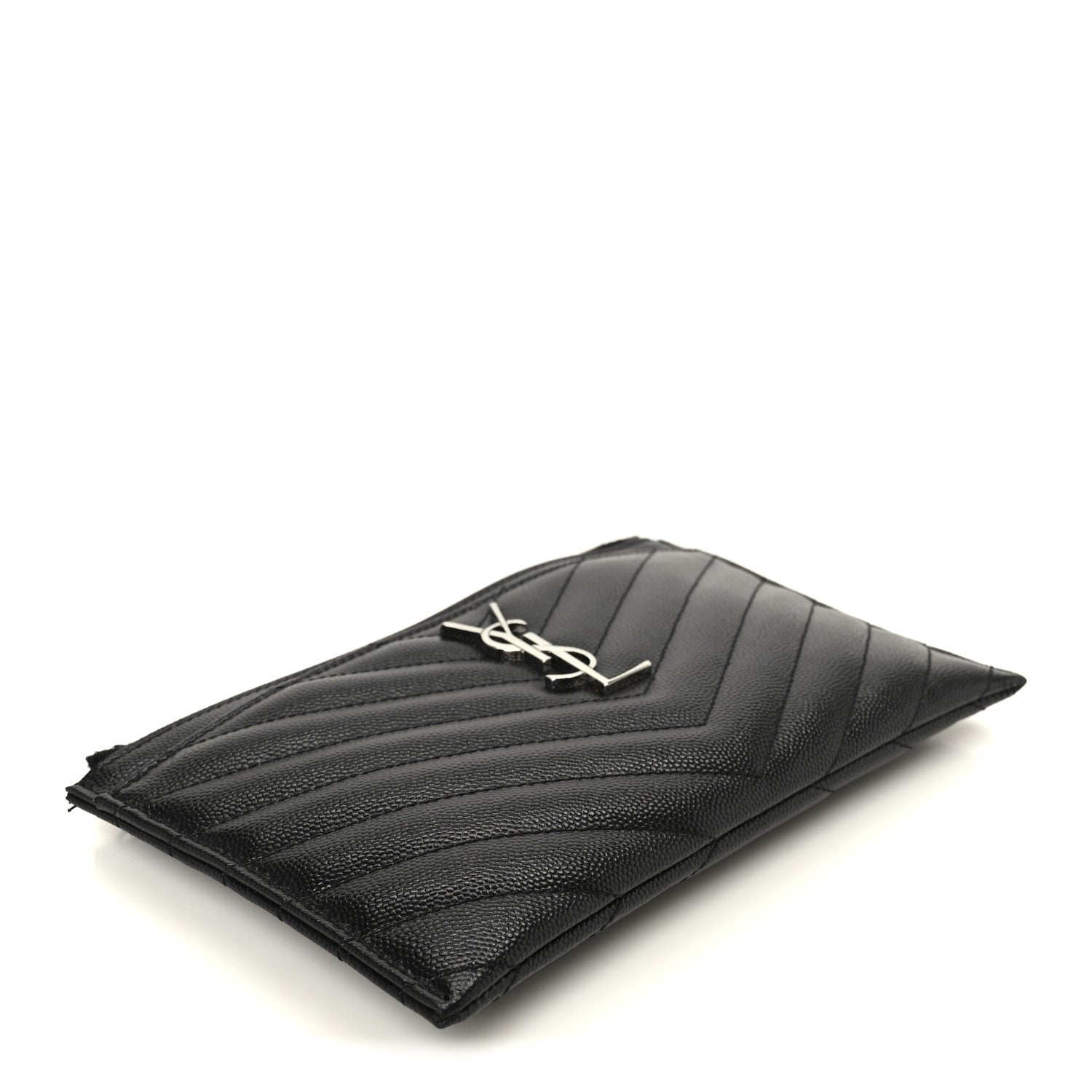 Saint Laurent Grain De Poudre Chevron Monogram Bill Pouch Black 4 of 8