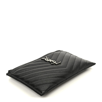 Saint Laurent Grain De Poudre Chevron Monogram Bill Pouch Black 4 of 8