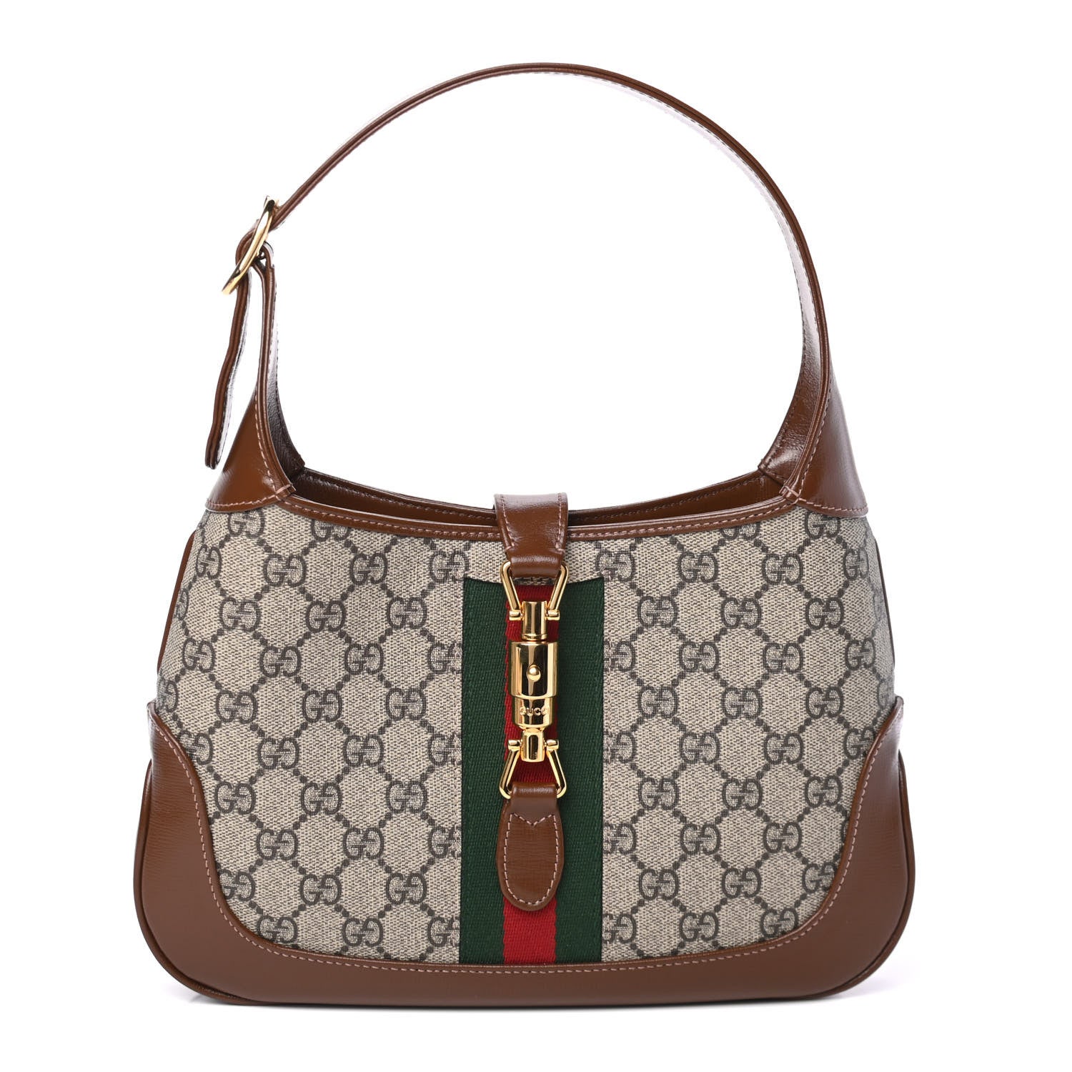Gucci GG Supreme Monogram Azalea Calfskin Web Small Jackie 1961 Hobo Beige Ebony Brown Sugar 1 of 4