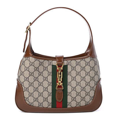 Gucci GG Supreme Monogram Azalea Calfskin Web Small Jackie 1961 Hobo Beige Ebony Brown Sugar 1 of 4