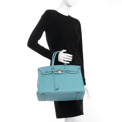 Hermes Taurillon Clemence Birkin 35 Bleu Atoll 2 of 36