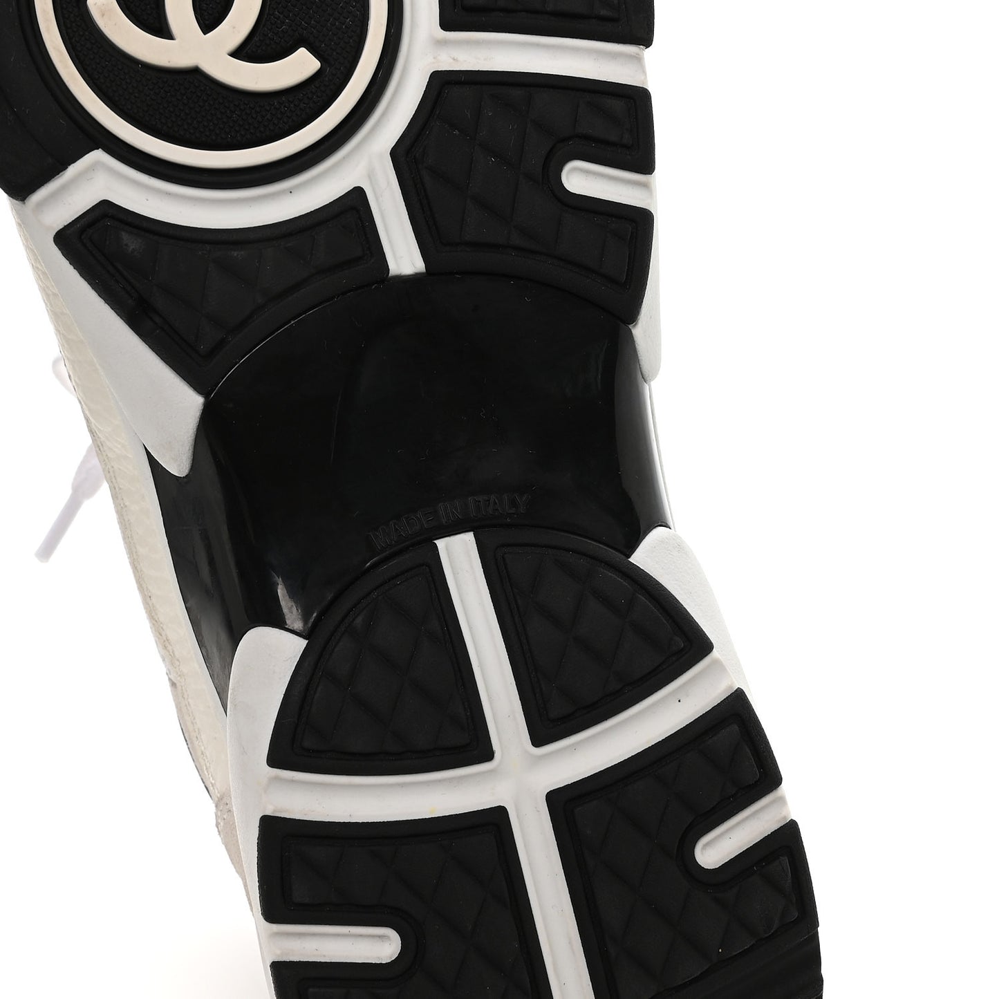 Mesh Suede Calfskin Grained Calfskin Womens CC Sneakers 38.5 White Black