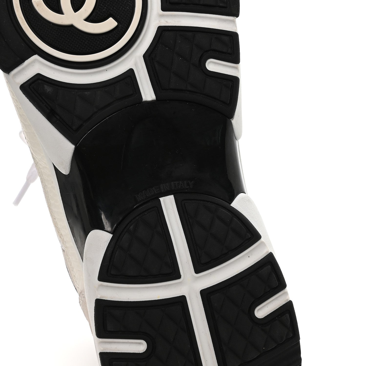 Chanel Mesh Suede Calfskin Grained Calfskin Womens CC Sneakers 38.5 White Black 7 of 9