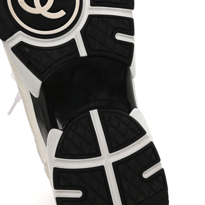 Chanel Mesh Suede Calfskin Grained Calfskin Womens CC Sneakers 38.5 White Black 7 of 9