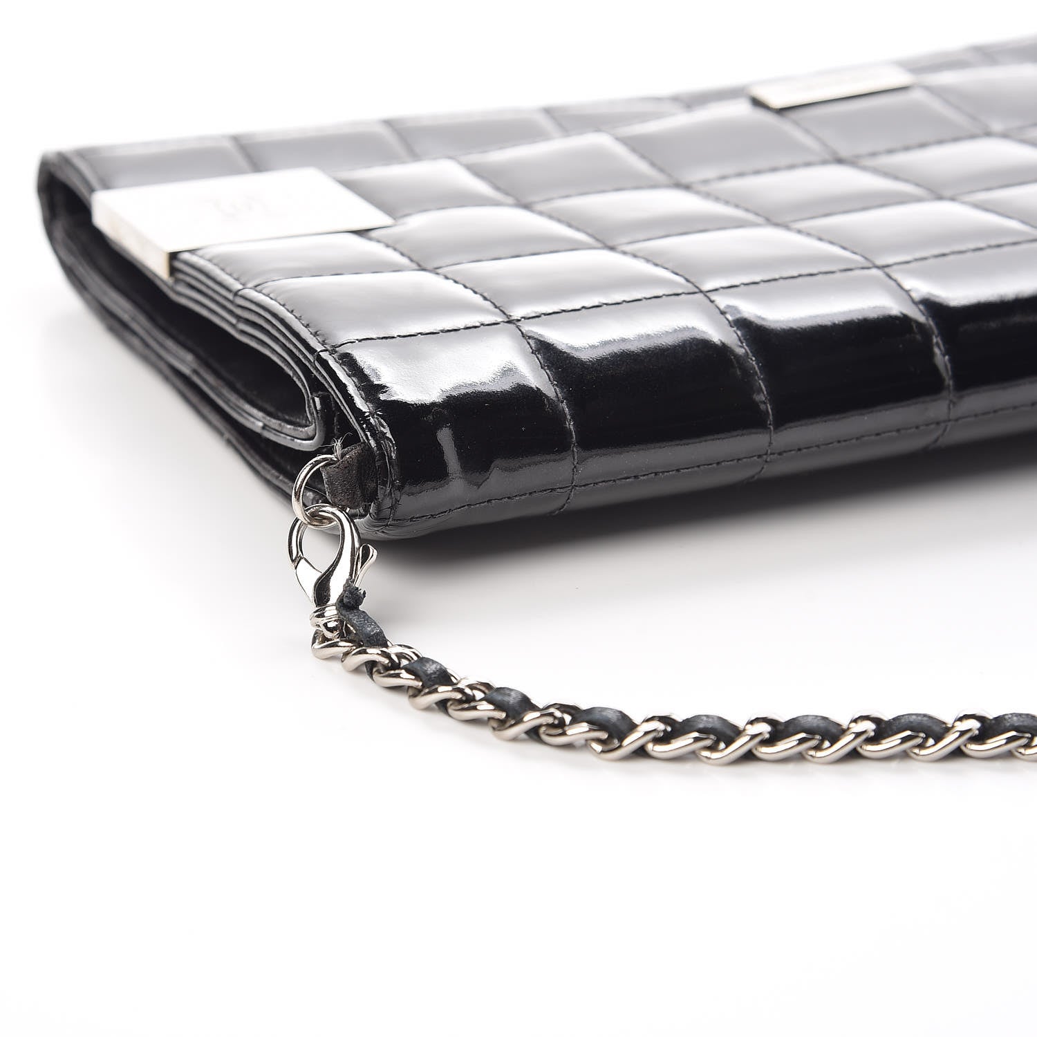 Chanel Patent Chocolate Bar Chain Clutch Black 22 of 23