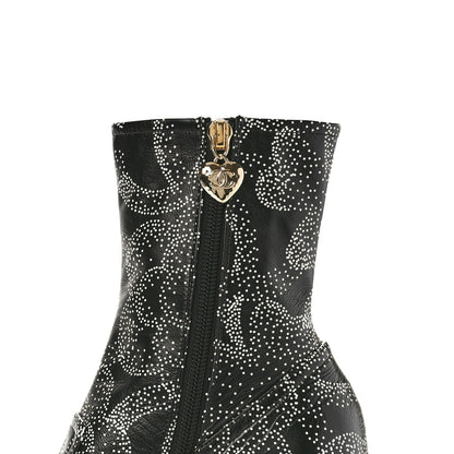 Chanel Calfskin Camellia Printed Ankle Boots 38.5 Black White 6 of 11