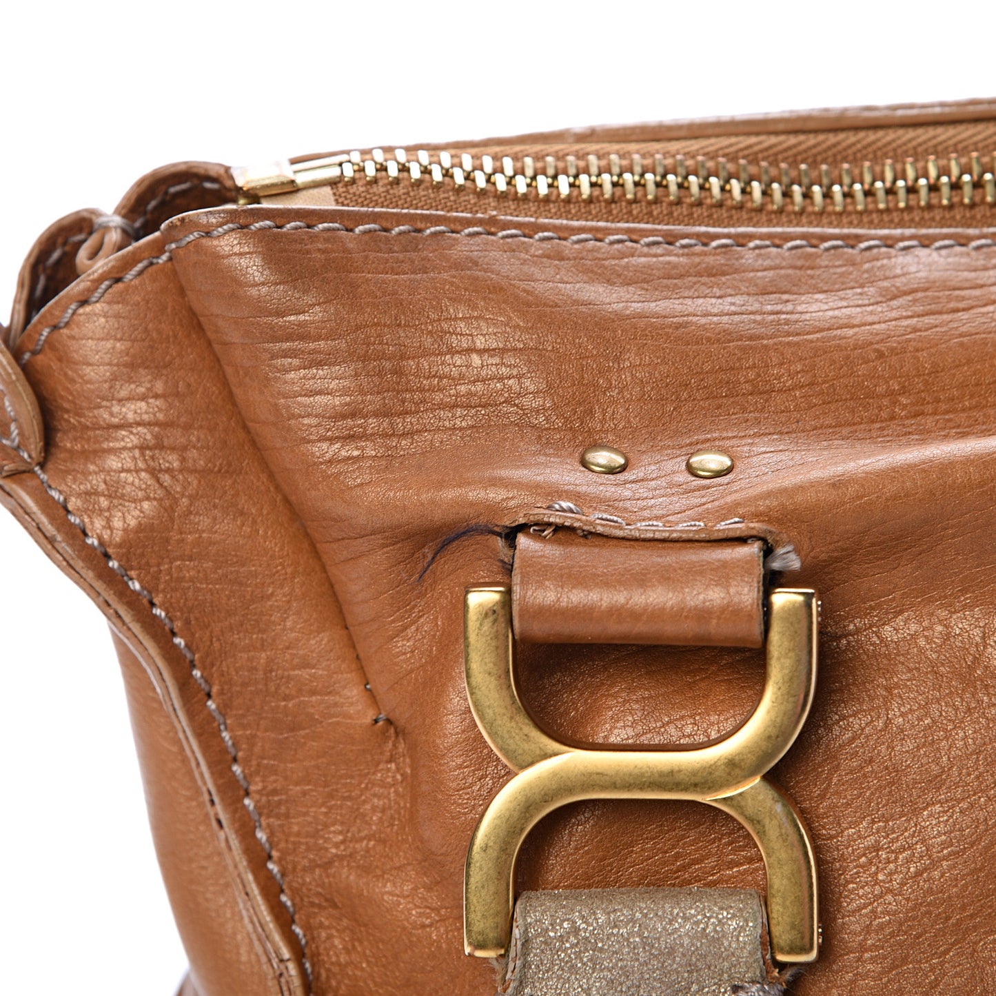 Metallic Calfskin Medium Marcie Satchel Brown