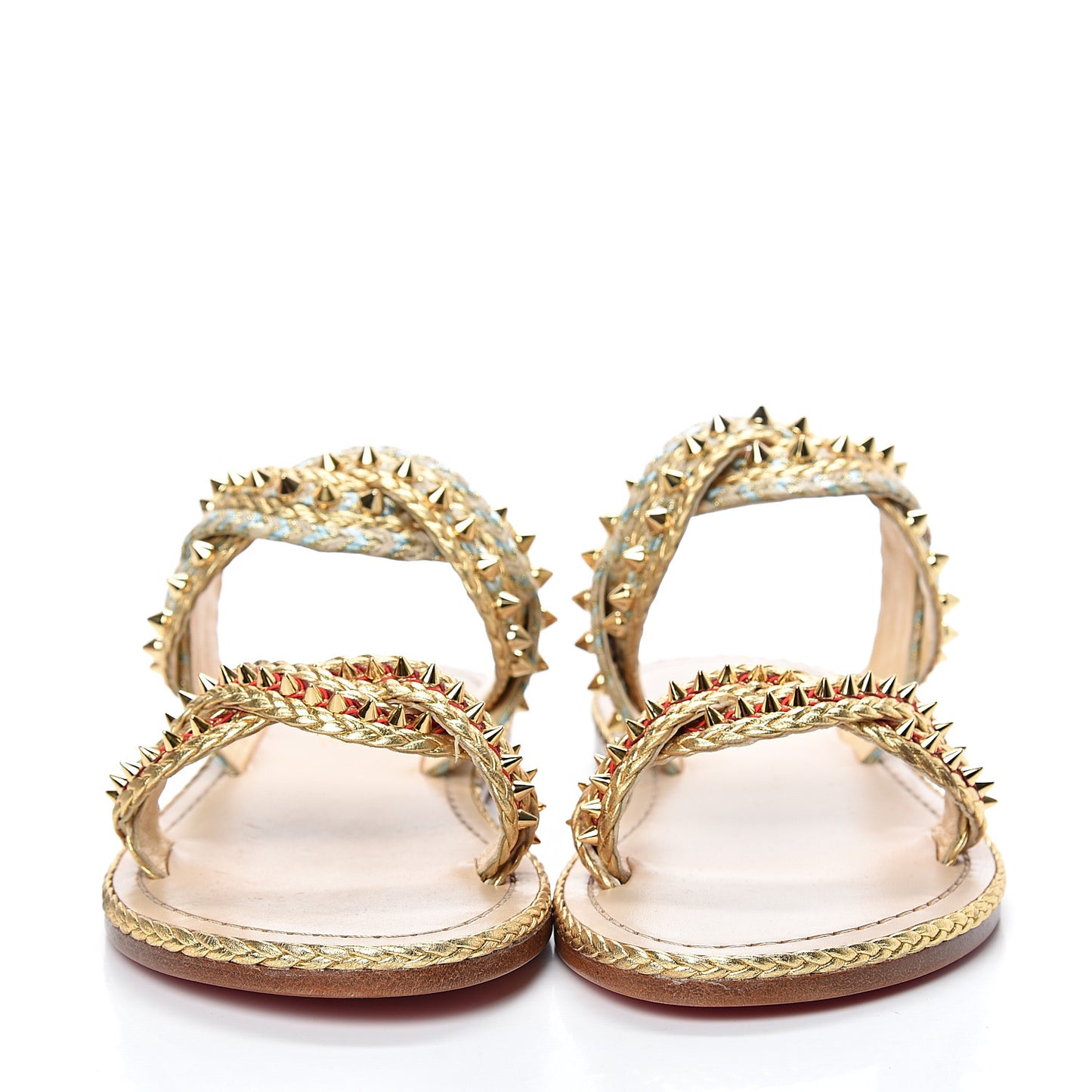 Calfskin Braided Normandie Flat Slide Sandals 37 Gold