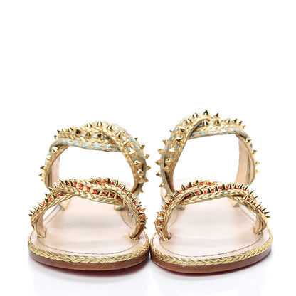 Christian Louboutin Calfskin Braided Normandie Flat Slide Sandals 37 Gold 2 of 8