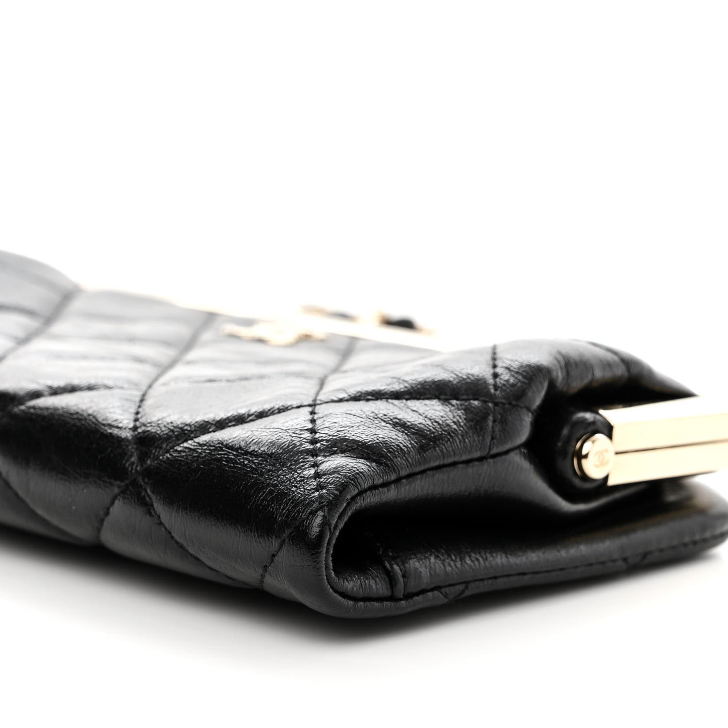 Lambskin Quilted Frame Clutch With Chain Black