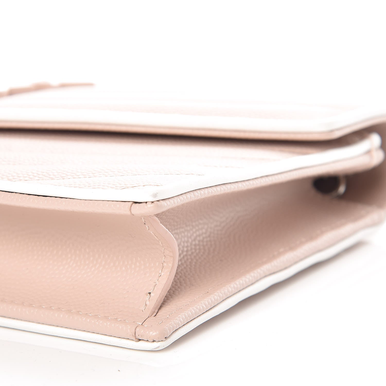 Saint Laurent Grain De Poudre Matelasse Chevron Monogram Envelope Chain Wallet Pink and White 8 of 10
