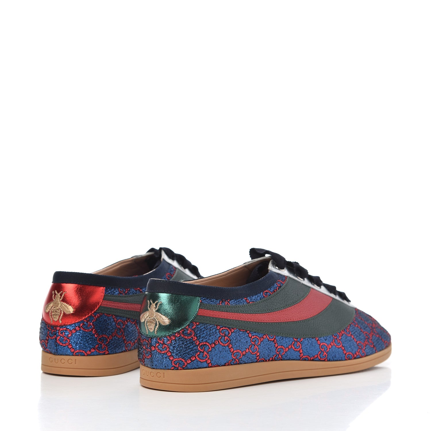 Gucci Lurex Calfskin Web GG Monogram Mens Falacer Sneakers 9 Iridescent Blue Iridescent Red Silver 4 of 9