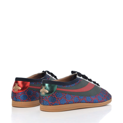 Gucci Lurex Calfskin Web GG Monogram Mens Falacer Sneakers 9 Iridescent Blue Iridescent Red Silver 4 of 9