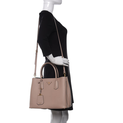 Prada Saffiano Cuir Small Double Bag Cammeo Black 2 of 11