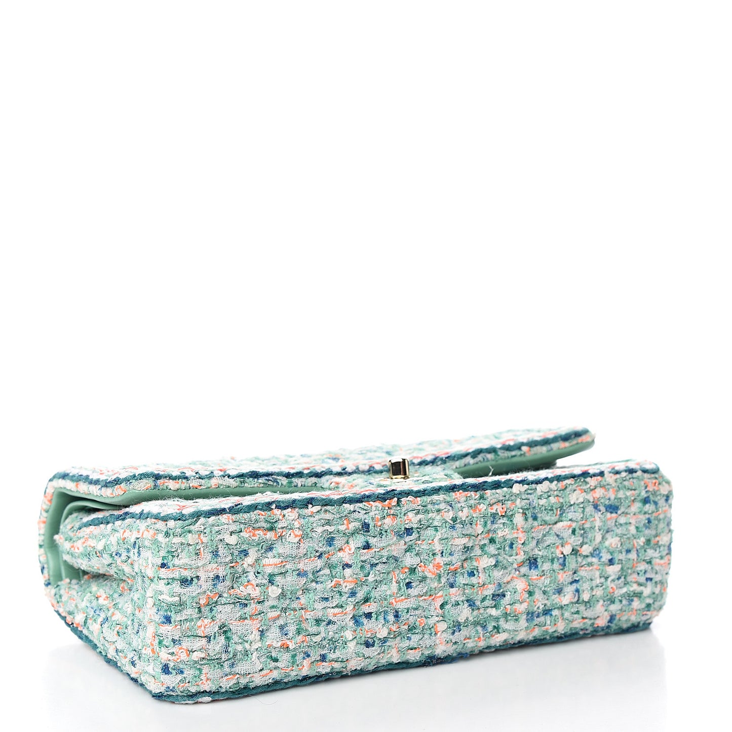 Tweed Quilted Medium Double Flap Green White Blue Orange