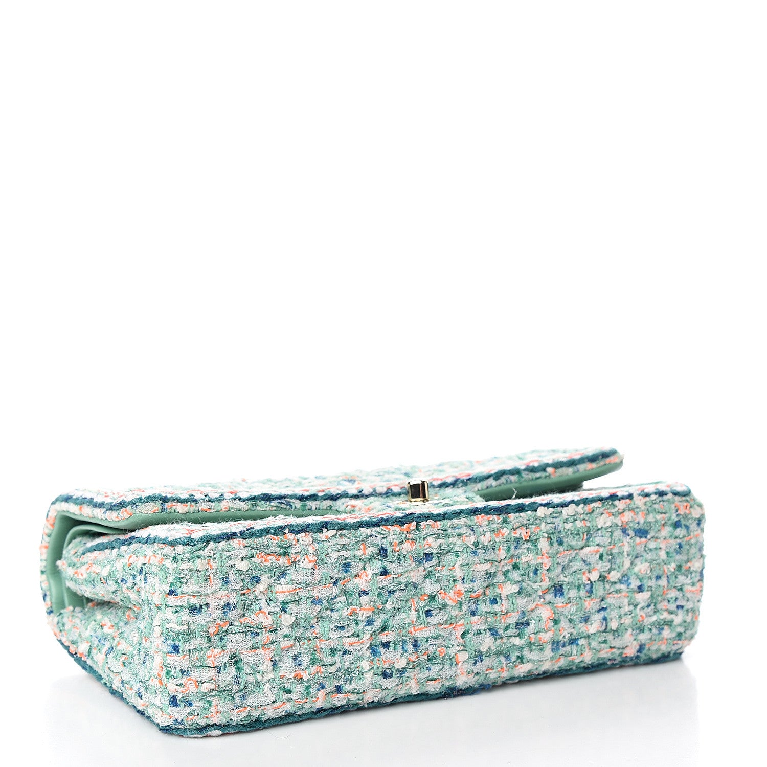 Chanel Tweed Quilted Medium Double Flap Green White Blue Orange 3 of 13