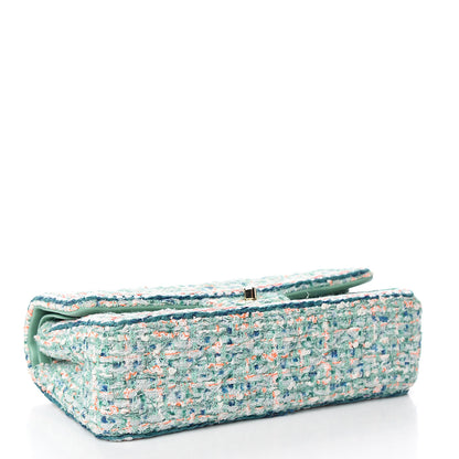 Chanel Tweed Quilted Medium Double Flap Green White Blue Orange 3 of 13