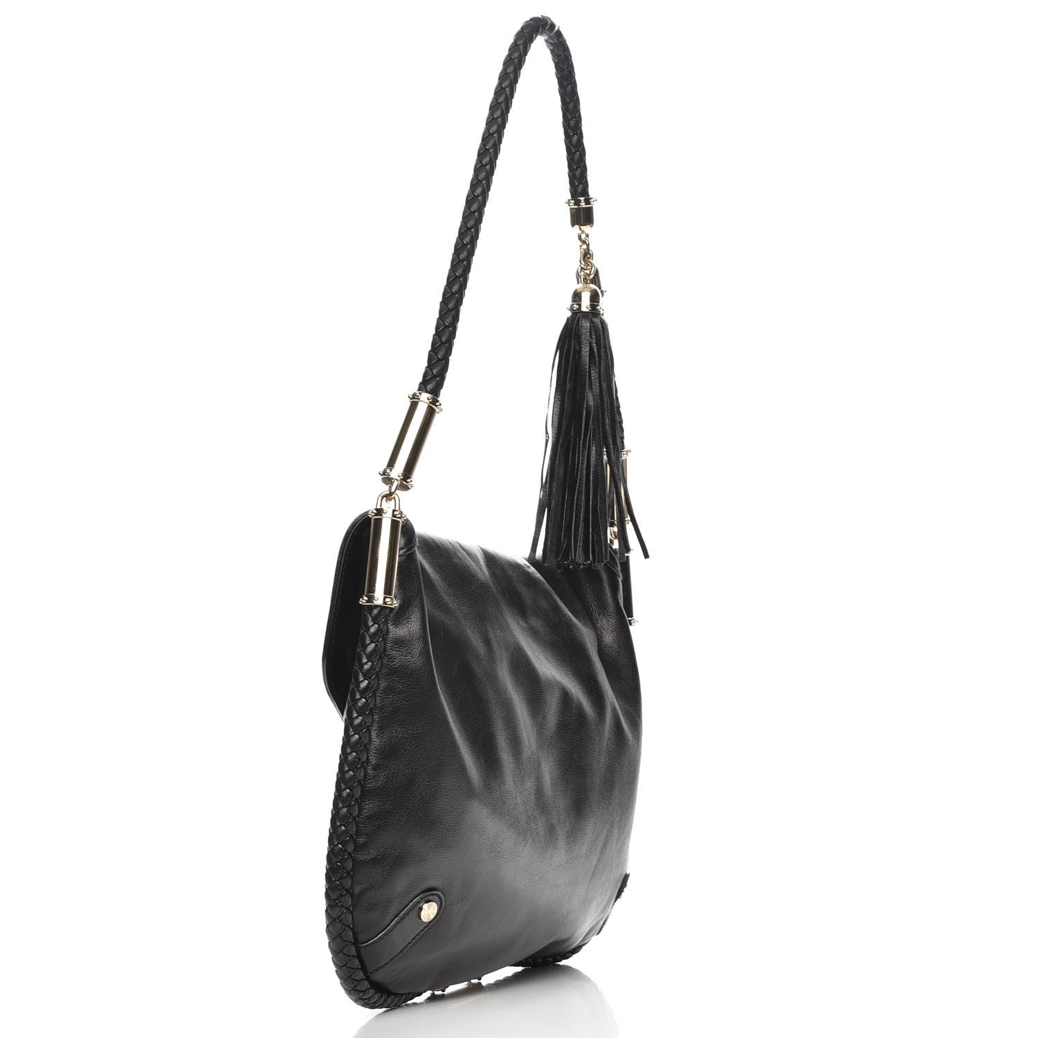 Gucci Calfskin Medium Britt Tassel Shoulder Bag Black 3 of 9