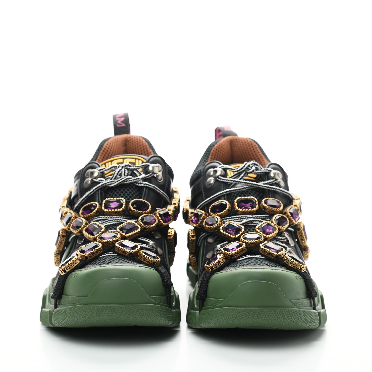 Gucci X SEGA Mesh Suede Calfskin Removable Crystals Flashtrek Sneakers 41 Loess Black Olive Green 2 of 7