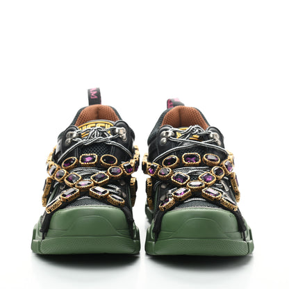Gucci X SEGA Mesh Suede Calfskin Removable Crystals Flashtrek Sneakers 41 Loess Black Olive Green 2 of 7