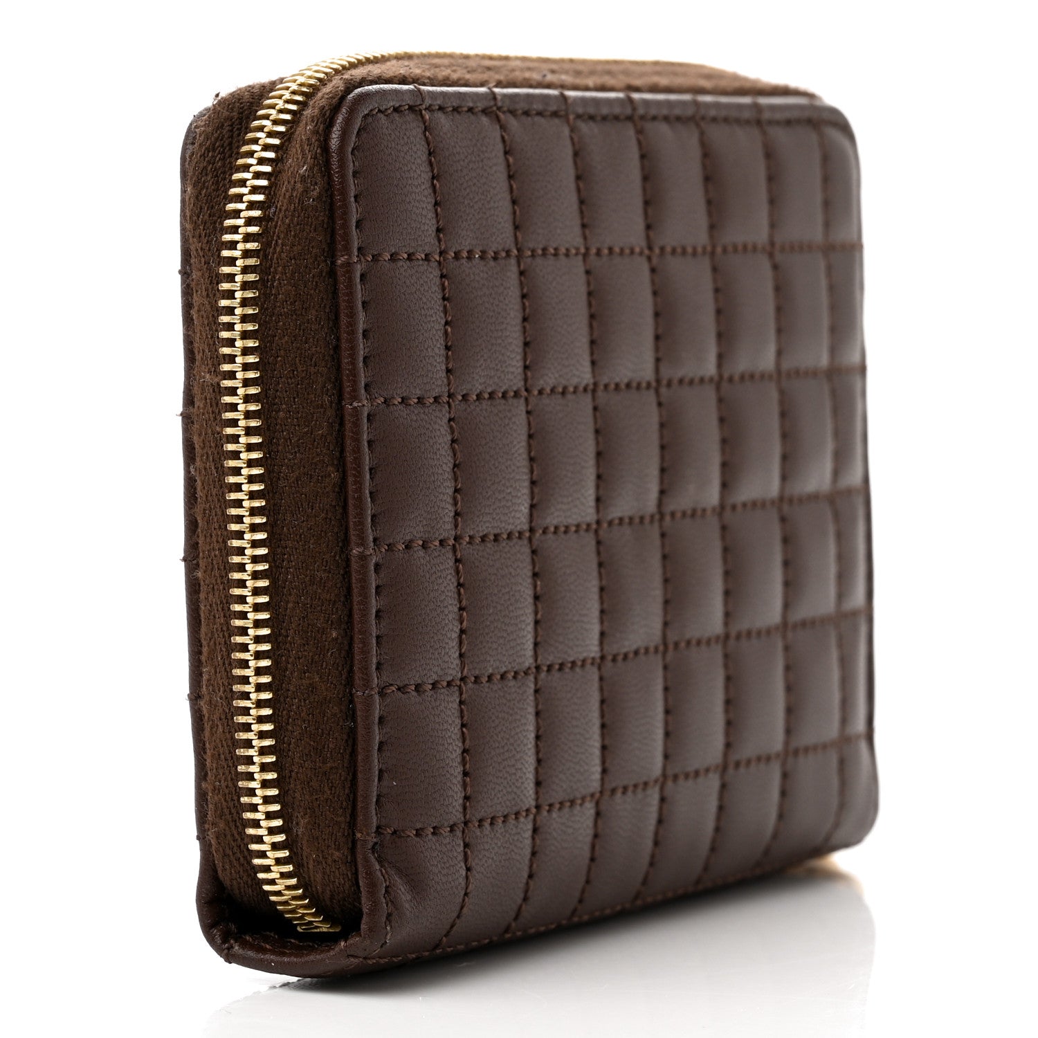 Celine Lambskin Quilted C Charm Zip Around Wallet Brown 3 of 10