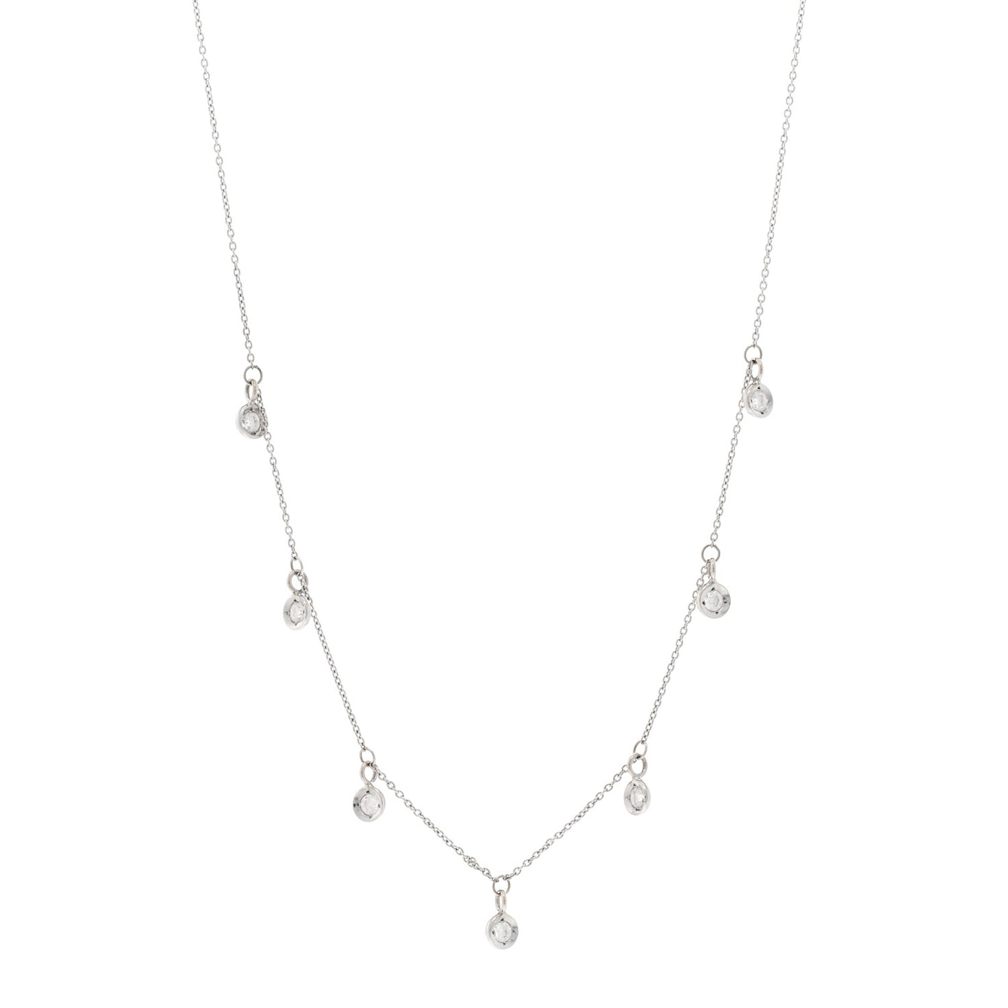 18K White Gold Diamond Diamonds By The Inch Dangling Seven Station Necklace