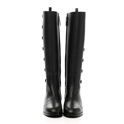 Gucci Calfskin Buttons Lifford Knee High Boots 38 Black 2 of 8