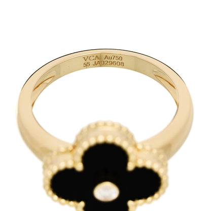 Van Cleef & Arpels 18K Yellow Gold Diamond Black Onyx Vintage Alhambra Ring 55 7.25 5 of 6