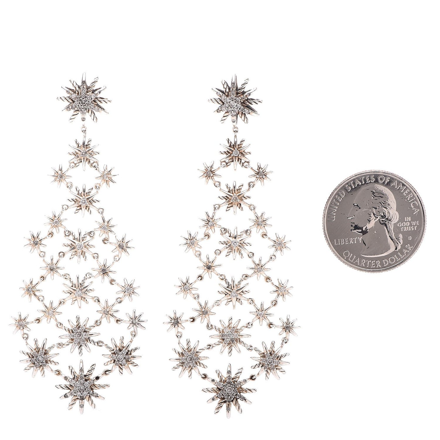 Sterling Silver Diamond Starburst Chandelier Earrings