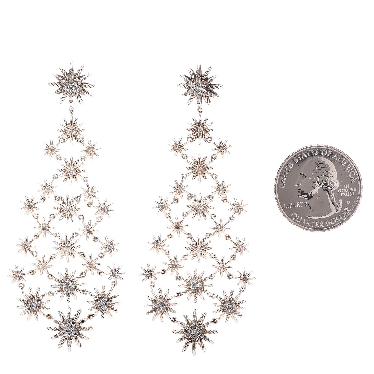David Yurman Sterling Silver Diamond Starburst Chandelier Earrings 3 of 12