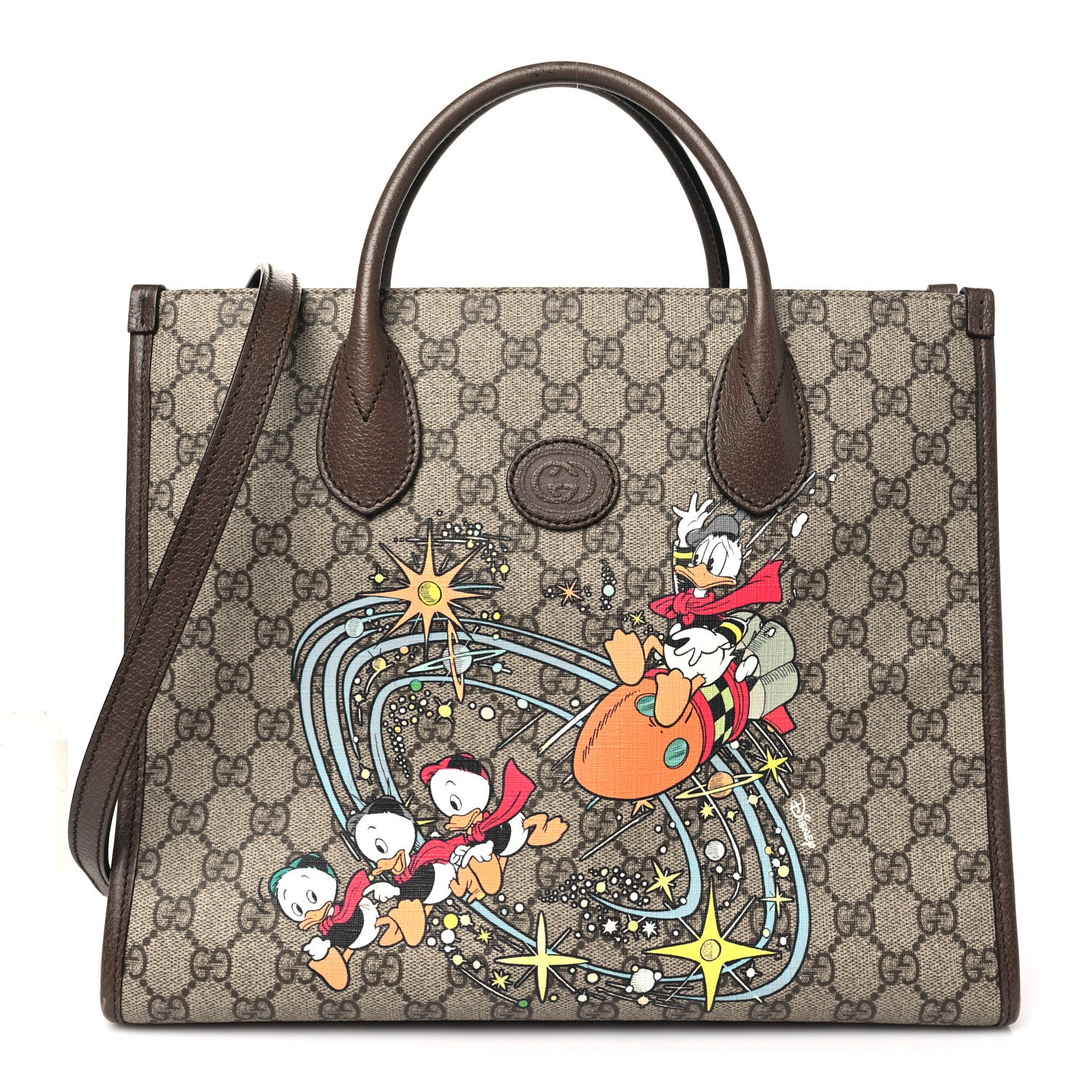 Gucci X DISNEY GG Supreme Monogram Donald Duck Retro Interlocking G Tote Bag Beige Multicolor New Acero 1 of 11