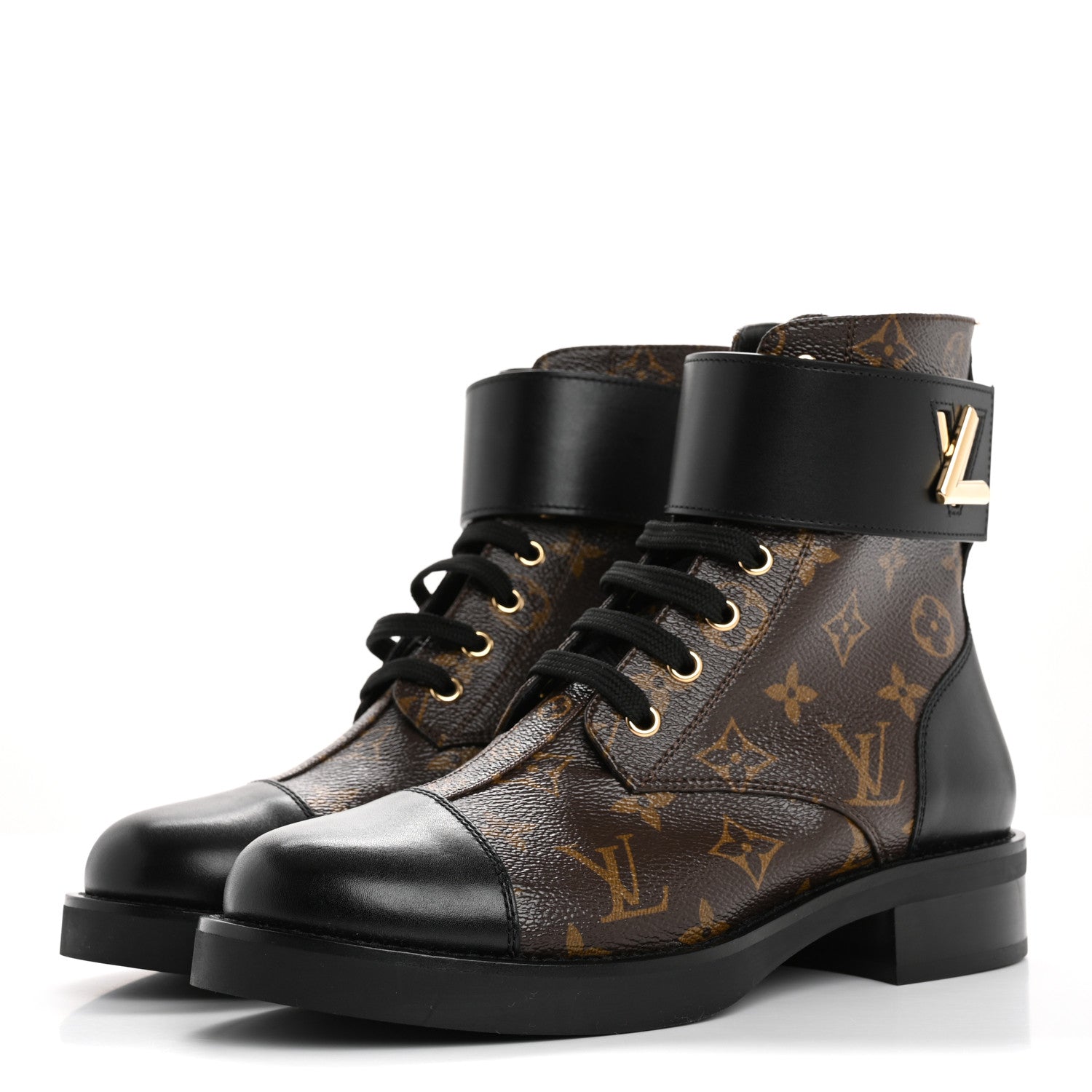 Louis Vuitton Calfskin Monogram Wonderland Flat Ranger Boots 38.5 Black 4 of 11