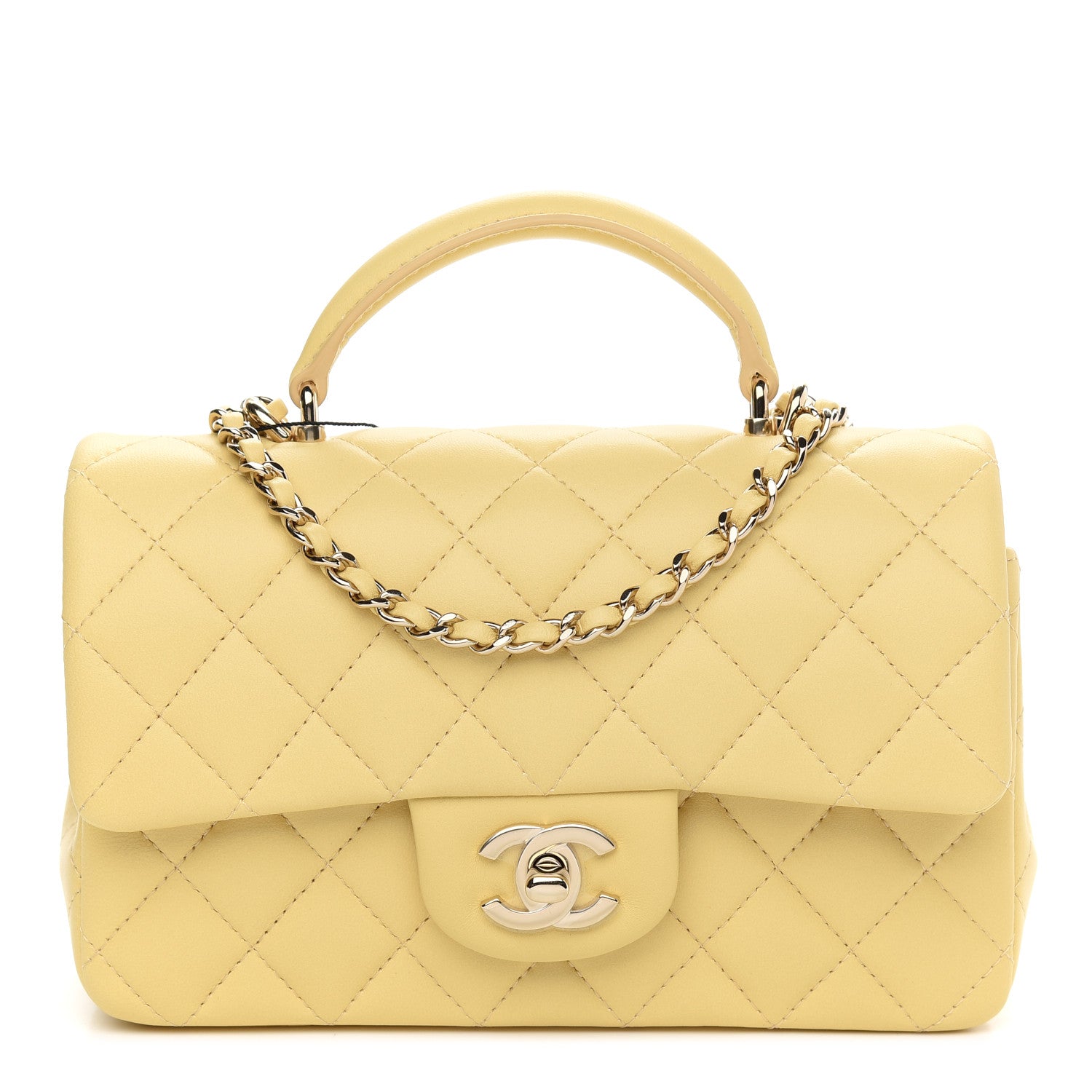 Chanel Lambskin Quilted Mini Top Handle Rectangular Flap Yellow 1 of 8