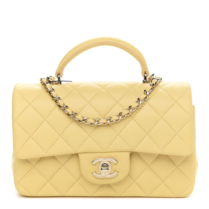 Chanel Lambskin Quilted Mini Top Handle Rectangular Flap Yellow 1 of 8