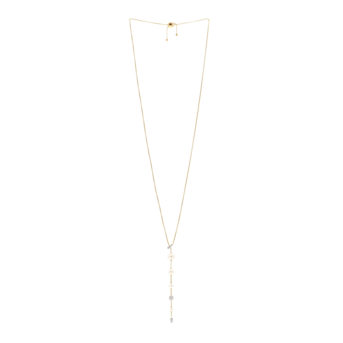 18K Yellow Gold Diamond Freshwater Cultured Pearl Pave Y Necklace